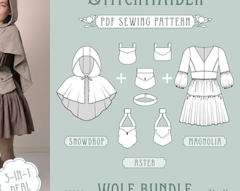 Wolf Bundle | EU 34-46 | PDF Sewing pattern | Instant download A4, US Letter, A0 pattern | 3 in 1 (Dress, Bag/Fanny Pack, Hood/Cape)