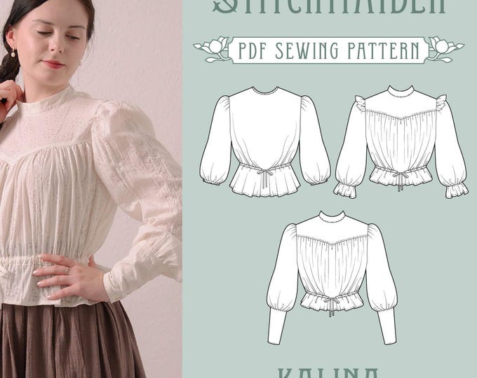 Esme Ruffled Blouse PDF Sewing Pattern | Puff Sleeve Victorian Blouse ...