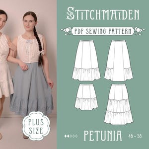 Petunia Petticoat & Skirt | PlusSize | EU 46-58 | PDF Sewing pattern | Instant download A4, US Letter, A0 pattern | flared vintage petticoat