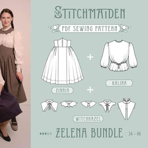 Zelena Bundle | EU 34-46 | PDF Sewing pattern | Instant download A4, US Letter, A0 pattern | Best Deal - 3 in 1 (Blouse, Skirt, Collar Pack)