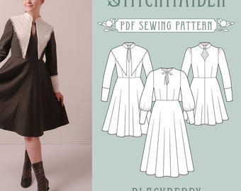 Blackberry Dress | EU 34-46 | PDF Sewing pattern | Instant download A4, US Letter, A0 pattern | 3 versions witchy long sleeve winter dress