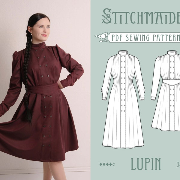 Lupin Dress | EU 34-46 | PDF Sewing Pattern | Instant download A4, US Letter, A0 pattern | Historic inspired Gigot Sleeve Dress + Belt