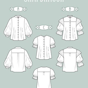 Snapdragon Blouse | EU 34-46 | PDF Sewing pattern | Instant download A4, US Letter, A0 pattern | 3 versions statement sleeve shirt afbeelding 2