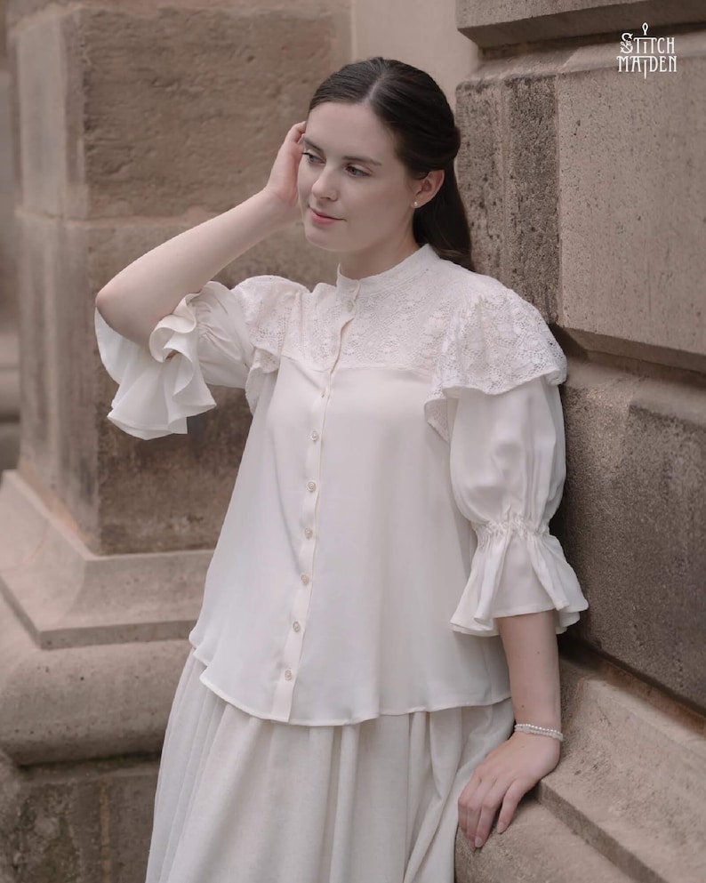 Snapdragon Blouse | EU 34-46 | PDF Sewing pattern | Instant download A4, US Letter, A0 pattern | 3 versions statement sleeve shirt afbeelding 11