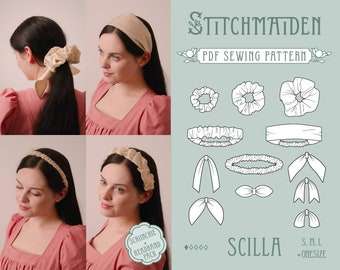 Scilla Scrunchie & Headband Pack | S, M, L | PDF Sewing pattern | Instant download A4, US Letter, A0 | Hair Accessoire, beginner/easy DIY