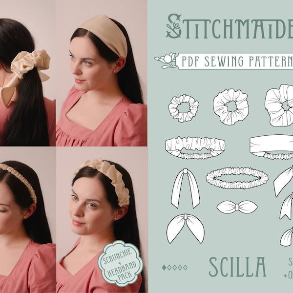 Scilla Scrunchie & Headband Pack | S, M, L | PDF Sewing pattern | Instant download A4, US Letter, A0 | Hair Accessoire, beginner/easy DIY