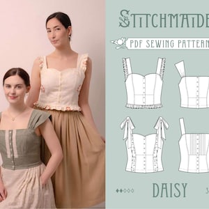 Daisy Top | EU 34-46 | PDF Sewing pattern | Instant download A4, US Letter, A0 pattern | 4 versions vintage style cute summer top