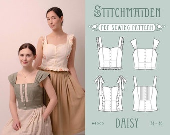 Daisy Top | EU 34-46 | PDF Sewing pattern | Instant download A4, US Letter, A0 pattern | 4 versions vintage style cute summer top