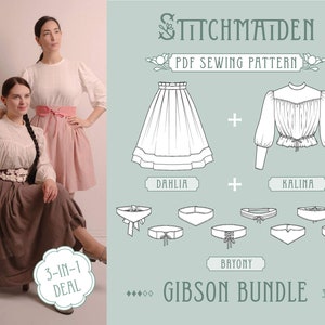 Gibson Bundle | EU 34-46 | PDF Sewing pattern | Instant download A4, US Letter, A0 pattern | Best Deal - 3 in 1 (Dress, Belt, Blouse)
