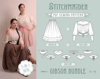 Gibson Bundle | EU 34-46 | PDF Sewing pattern | Instant download A4, US Letter, A0 pattern | Best Deal - 3 in 1 (Dress, Belt, Blouse)