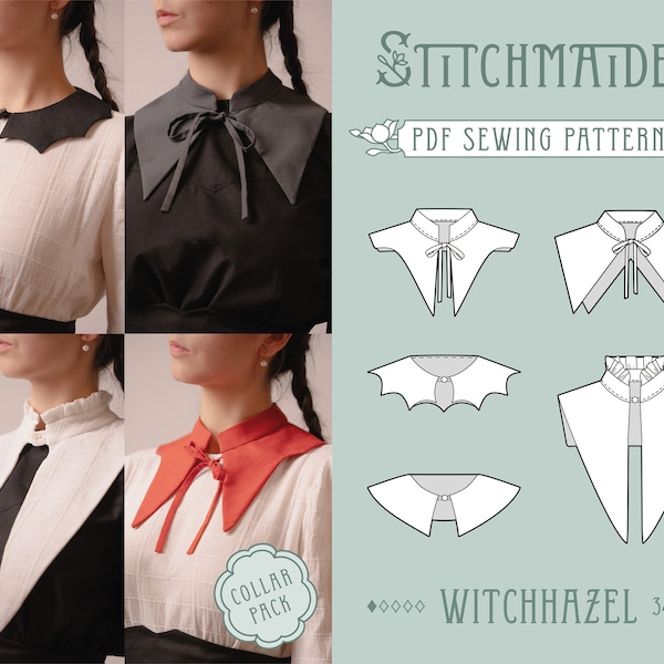 Witchhazel Detachable Collar Pack | EU 34-46 | PDF Sewing pattern | Instant download A4, US Letter, A0 pattern | 5 versions collar accessory