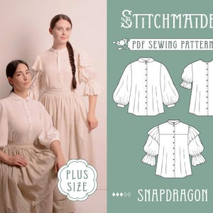 Snapdragon Blouse | Plus size | EU 46-58 | PDF Sewing pattern | Instant download A4,US Letter, A0 pattern | 3 version statement sleeve shirt