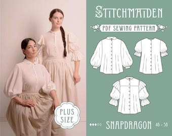 Snapdragon Blouse | Plus size | EU 46-58 | PDF Sewing pattern | Instant download A4,US Letter, A0 pattern | 3 version statement sleeve shirt
