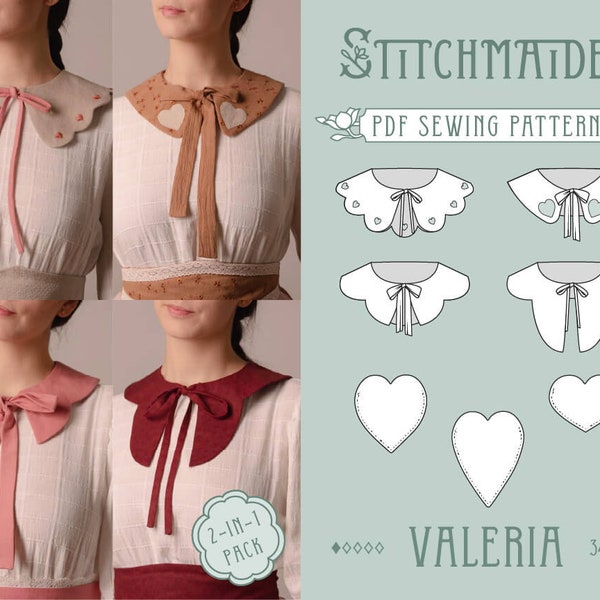 Valeria Detachable Collar Pack | EU 34-46 | PDF Sewing pattern | Instant download A4, US Letter, A0 pattern | Accessory & patch pocket
