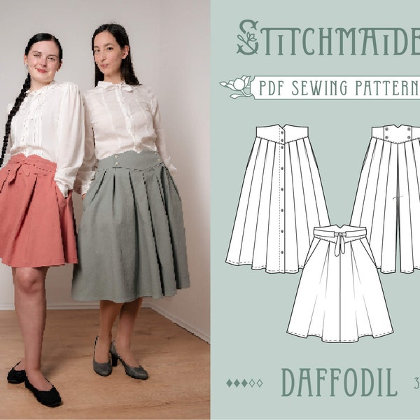 Daffodil Skirt | EU 34-46 | PDF Sewing pattern | Instant download A4, US Letter, A0 pattern | 3 versions feminine skirt & secret pants