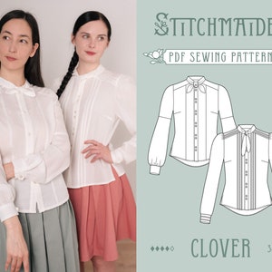 Clover Blouse | EU 34-46 | PDF Sewing pattern | Instant download A4, US Letter, A0 pattern | 2 versions detailed vintage dressshirt