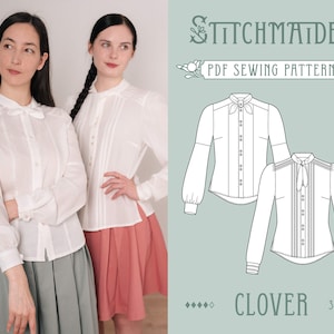 Clover Blouse | EU 34-46 | PDF Sewing pattern | Instant download A4, US Letter, A0 pattern | 2 versions detailed vintage dressshirt