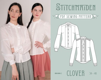 Clover Blouse | EU 34-46 | PDF Sewing pattern | Instant download A4, US Letter, A0 pattern | 2 versions detailed vintage dressshirt