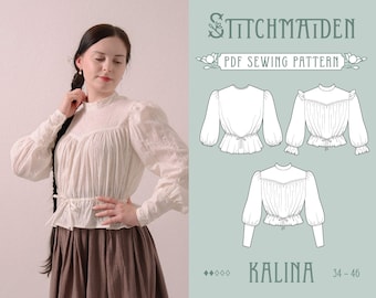 Kalina Blouse | EU 34-46 | PDF Sewing pattern | Instant download A4, US Letter, A0 pattern | 3 versions gibson girl shirt