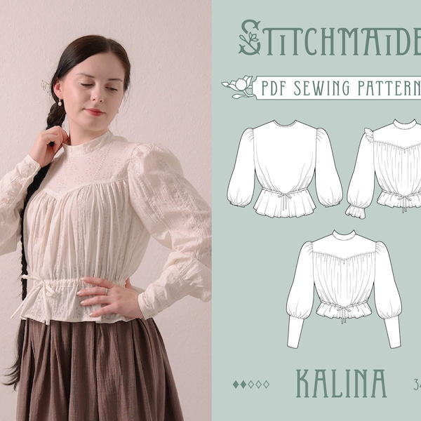 Kalina Blouse | EU 34-46 | PDF Sewing pattern | Instant download A4, US Letter, A0 pattern | 3 versions gibson girl shirt