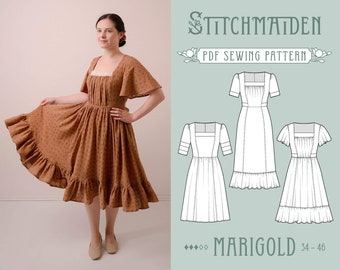 Marigold Dress | EU 34-46 | PDF Sewing pattern | Instant download A4, US Letter, A0 pattern | 3 versions romantic elegant dress