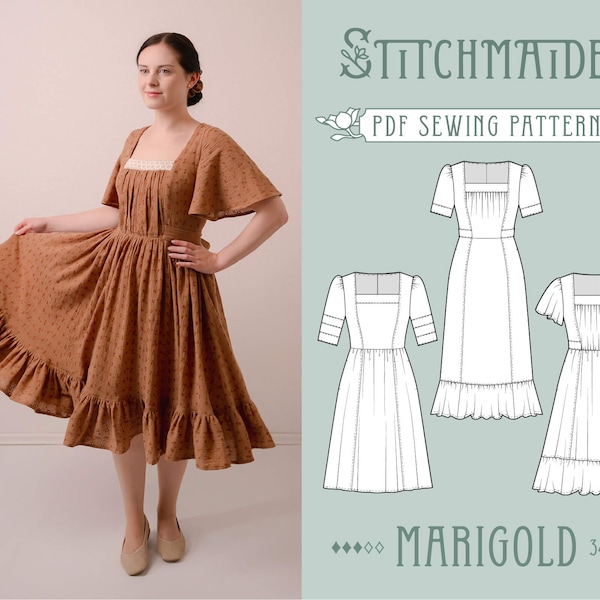 Marigold Dress | EU 34-46 | PDF Sewing pattern | Instant download A4, US Letter, A0 pattern | 3 versions romantic elegant dress