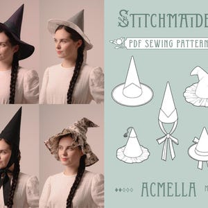 Acmella Witch Hat Pack | PDF Sewing Pattern - beginner - S, M & L teenager, female and men's halloween costume accessory - wizard hat