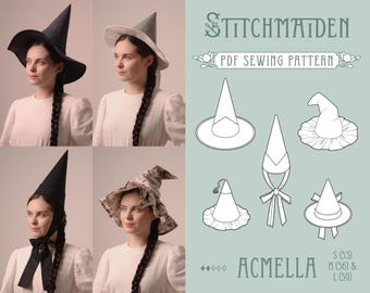 Acmella Witch Hat Pack | PDF Sewing Pattern - beginner - S, M & L teenager, female and men's halloween costume accessory - wizard hat