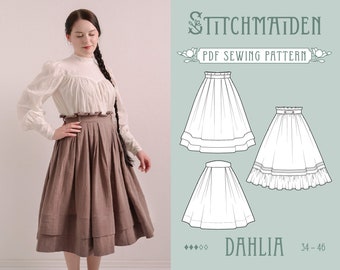 Dahlia Skirt | EU 34-46 | PDF Sewing pattern | Instant download A4, US Letter, A0 pattern | 3 versions pleated vintage skirt