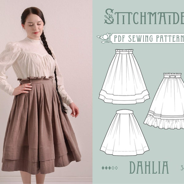 Dahlia Skirt | EU 34-46 | PDF Sewing pattern | Instant download A4, US Letter, A0 pattern | 3 versions pleated vintage skirt