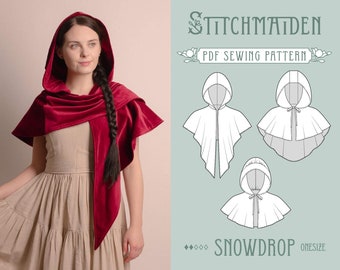 Snowdrop Cape | ONESIZE | PDF Sewing pattern | Instant download A4, US Letter, A0 pattern | 3 versions fairytale cottagecore cape hood cloak