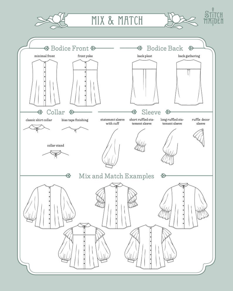 Snapdragon Blouse | EU 34-46 | PDF Sewing pattern | Instant download A4, US Letter, A0 pattern | 3 versions statement sleeve shirt afbeelding 3