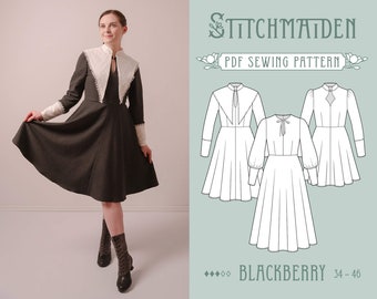 Blackberry Dress | EU 34-46 | PDF Sewing pattern | Instant download A4, US Letter, A0 pattern | 3 versions witchy long sleeve winter dress