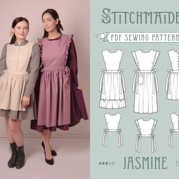 Jasmine Pinafore, Vest & Apron | EU 34-46 | PDF Sewing pattern | Instant download A4, US Letter, A0 pattern | 3 version cottagecore pinafore