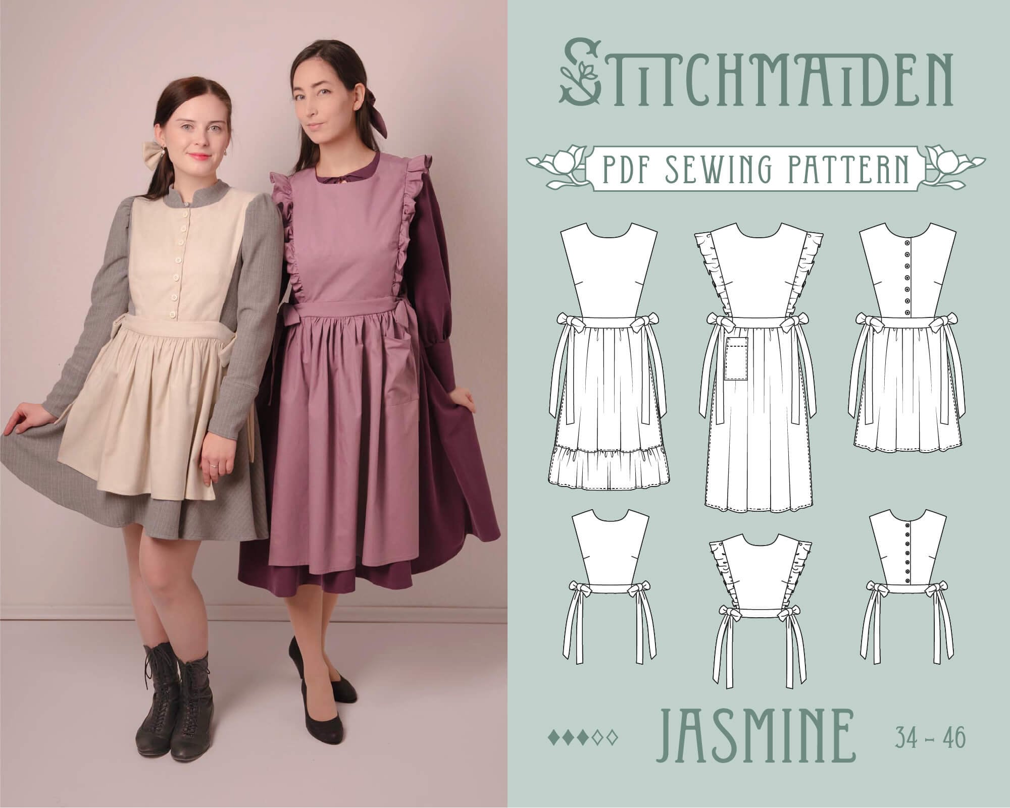 Dungarees and Pinafore Dress or Bib Skirt PDF Sewing Pattern for