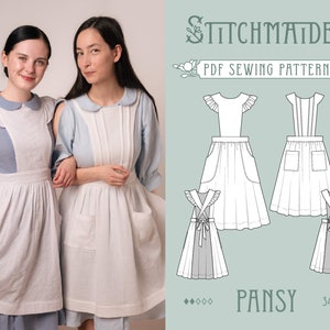 Pansy Apron | EU 34-46 | PDF Sewing pattern | Instant download A4, US Letter, A0 pattern | 2 versions cute apron with back tie and ruffles