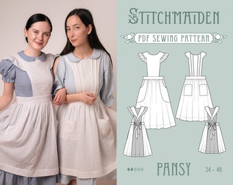 Pansy Apron | EU 34-46 | PDF Sewing pattern | Instant download A4, US Letter, A0 pattern | 2 versions cute apron with back tie and ruffles