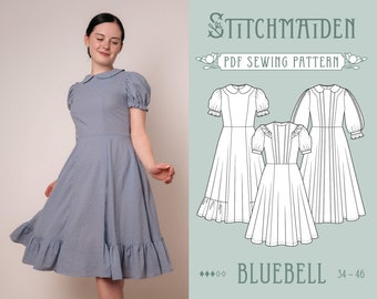 Bluebell Dress | EU 34-46 | PDF Sewing pattern | Instant download A4, US Letter, A0 pattern | 3 versions cute summer dress