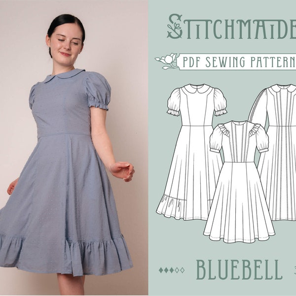 Bluebell Dress | EU 34-46 | PDF Sewing pattern | Instant download A4, US Letter, A0 pattern | 3 versions cute summer dress