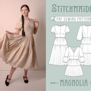 Magnolia Dress | EU 34-46 | PDF Sewing pattern | Instant download A4, US Letter, A0 pattern | 3 versions cute summer dress