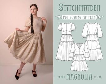 Magnolia Dress | EU 34-46 | PDF Sewing pattern | Instant download A4, US Letter, A0 pattern | 3 versions cute summer dress