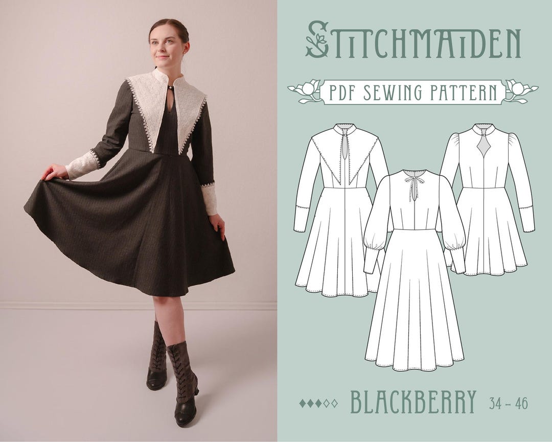 Blackberry Dress | EU 34-46 | PDF Sewing Pattern | Instant Download A4, US  Letter, A0 Pattern | 3 Versions Witchy Long Sleeve Winter Dress - Etsy