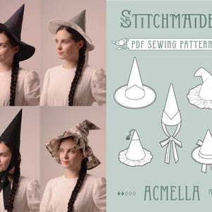 Acmella Witch Hat Pack | PDF Sewing Pattern - beginner - S, M & L teenager, female and men&#39;s halloween costume accessory - wizard hat
