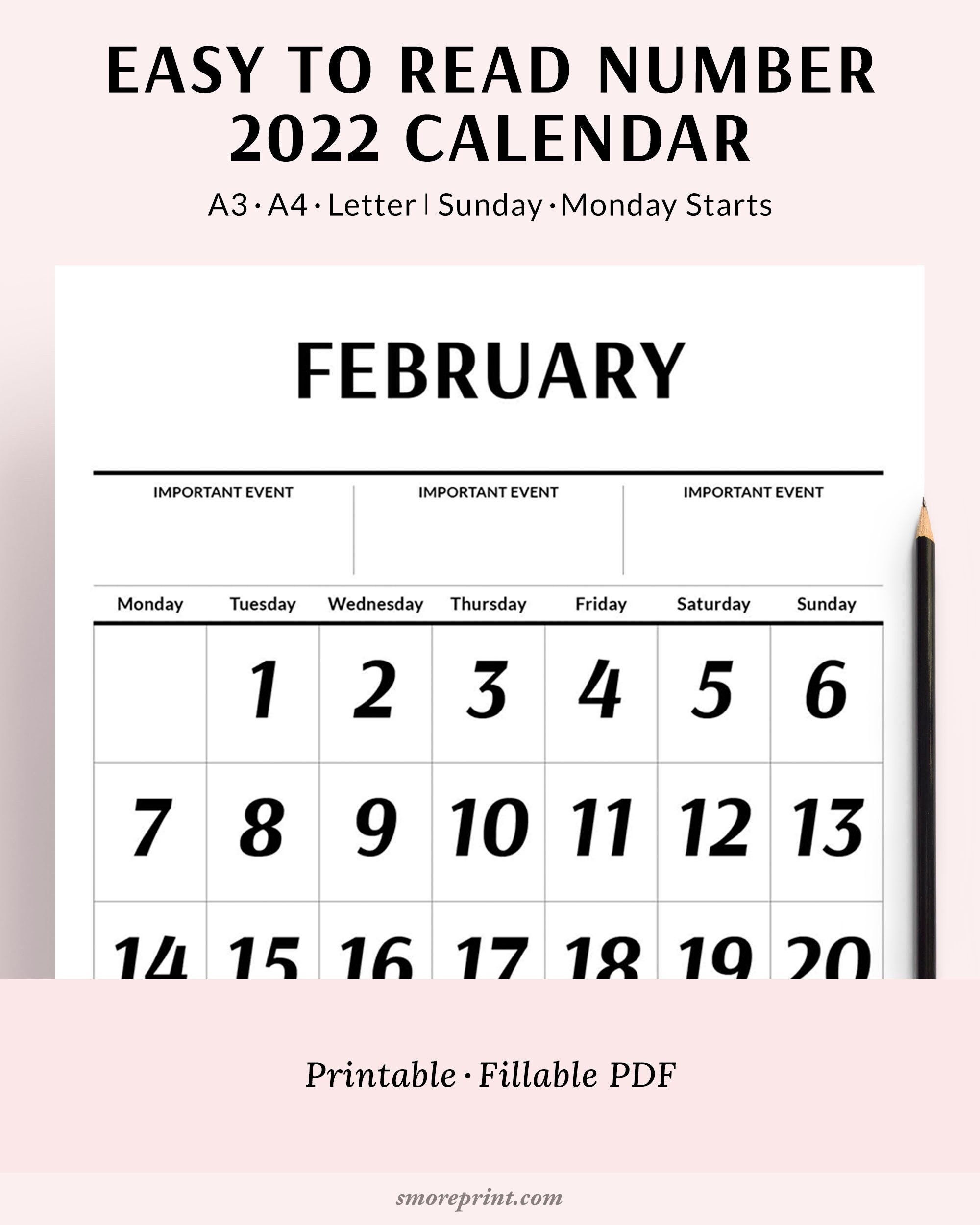 2022 large font calendar printable easy to read calendar etsy