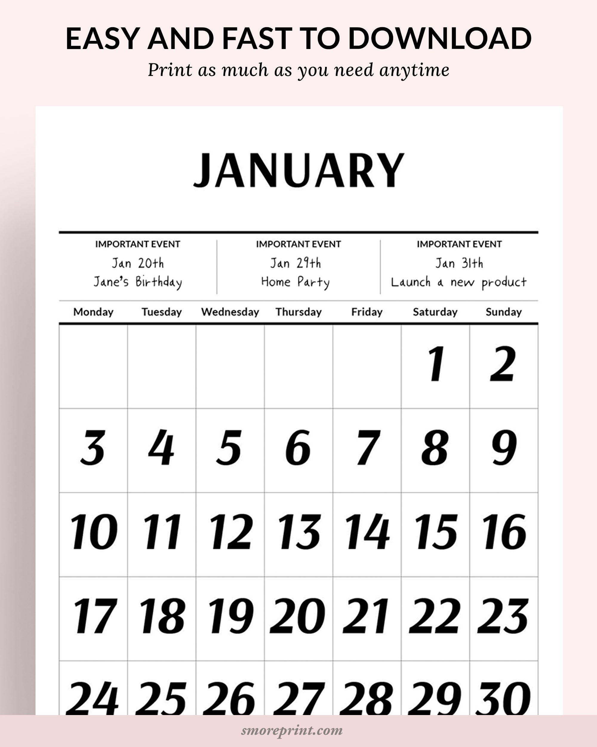 2022 large font calendar printable easy to read calendar etsy