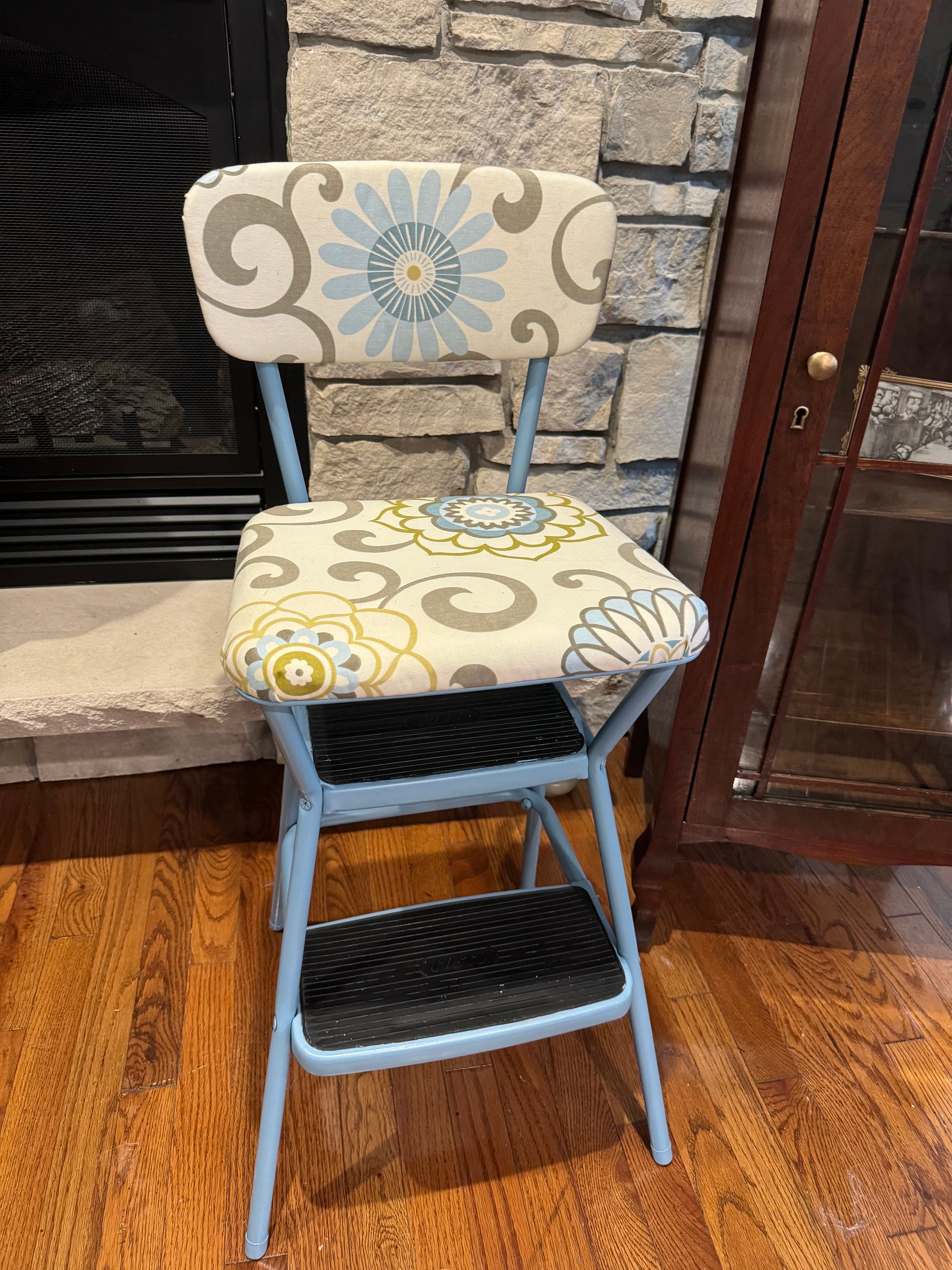 Cosco Step Stool. 1960s Style Refurbished in Blue and Yellow. Original Stair Treads Etsy