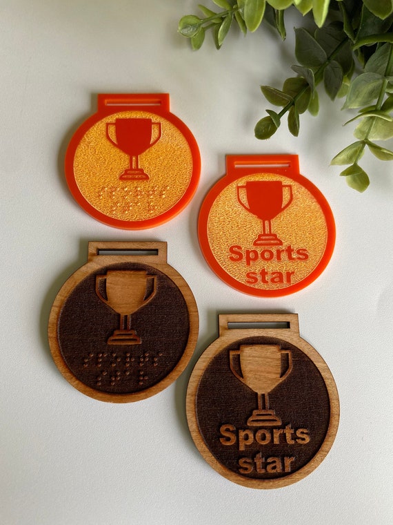 Braille Sports Medal Blind Braille Medal Large Print Etsy