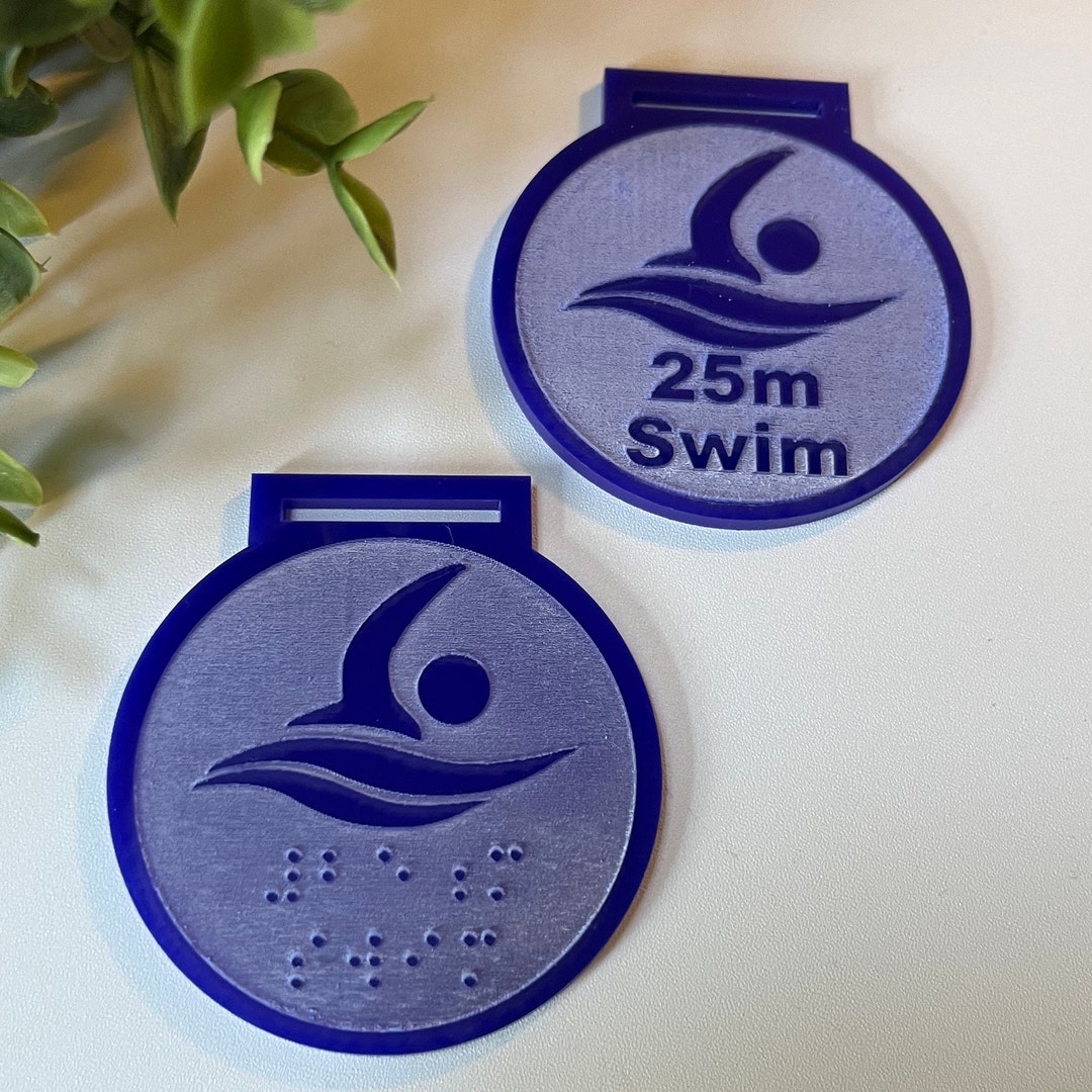 Braille Swim Medal Blind Braille Medal Large Print Etsy