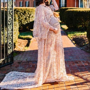 Ready to Ship, Free Size, Champagne Sequin, Maternity Dress for Photo Shoot/Plus Size Maternity Gown/Baby Shower Dress/Photography Dress
