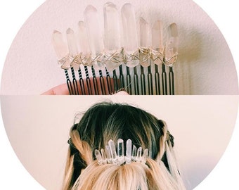 Queen Quartz™ Comb | Boho Wedding Prom Crystal Headpiece, Real Raw Quartz Hair Comb